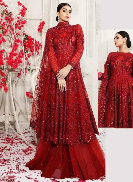 Red Colour KHAYYIRA AMAIRA Designer Heavy Wedding Wear Butterfly Net With Embroidery Heavy Salwar Suit Collection 2000-B